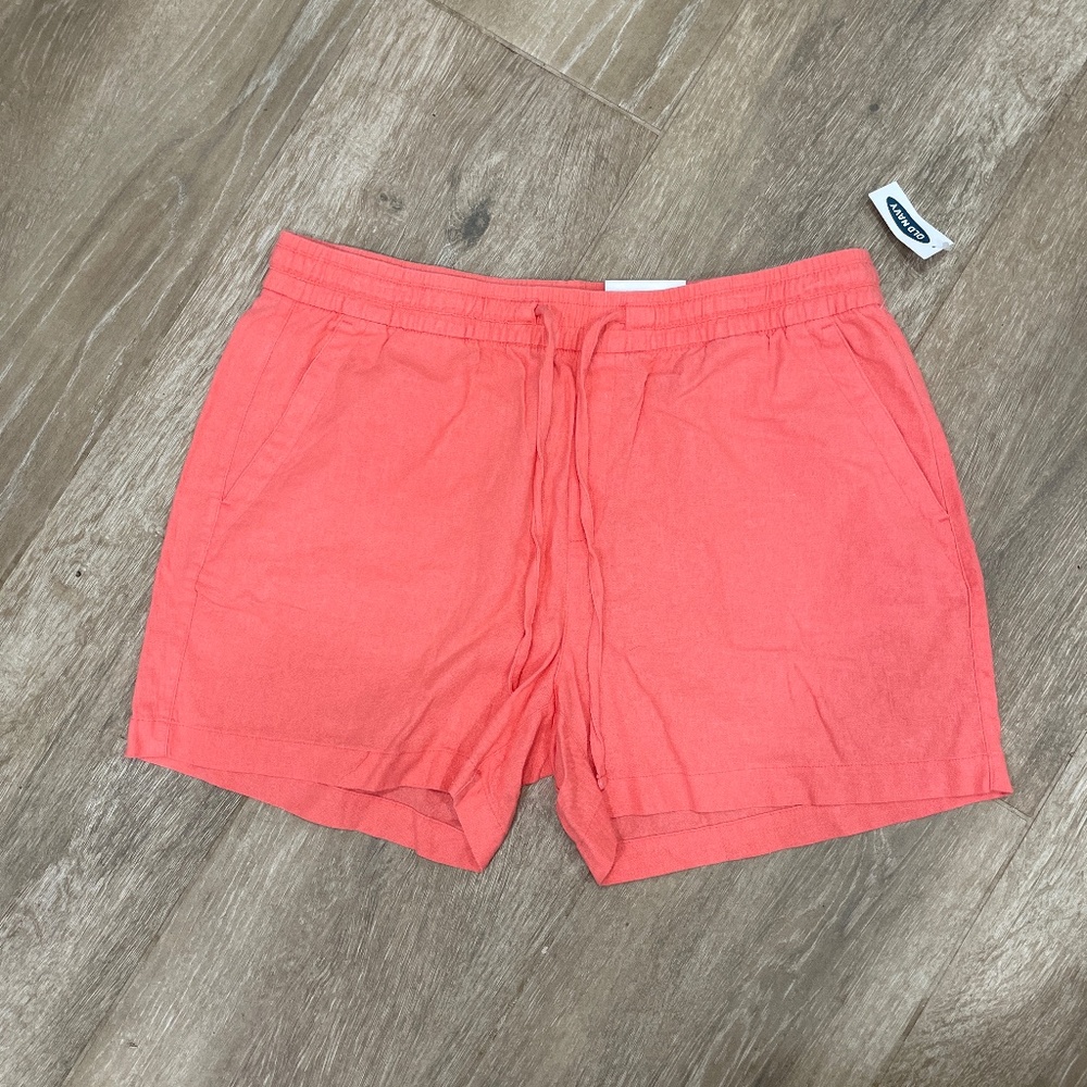 Old Navy linen pull on shorts elastic waist size L NWT Coral